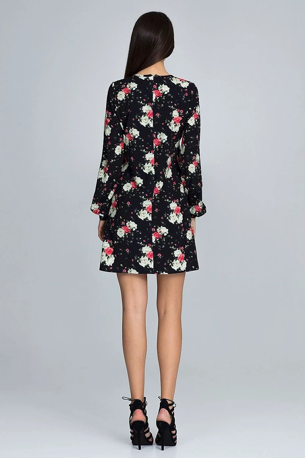 Figl Daydress Model 116349 - Floral Pattern A-Line Dress with Long Sleeves and Airy Fabric by Figl