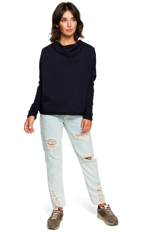 BeWear Women's Loose Fit Sweatshirt - Drape Neck and Back Cutout for Casual Comfort by BeWear