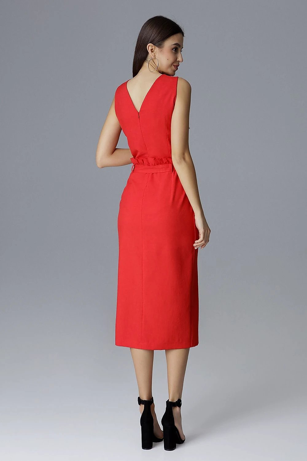 Figl Cocktail Dress Model 126014 - Elegant Fitted Sleeveless Design with Waist Ruffle and Front Split by Figl