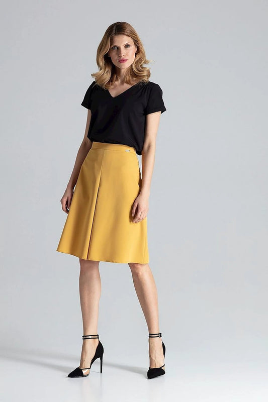 Figl A-line Midi Skirt - With Contrast Pleats, Concealed Zip, and Comfortable Polyester Viscose Blend Fabric by Figl
