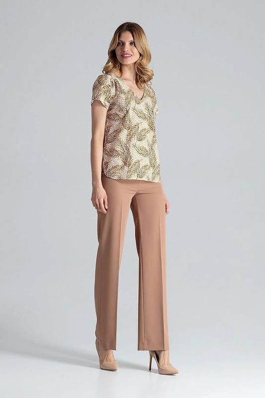 Figl Women's Short-Sleeved Blouse with Heart Neckline and Decorative Pleats - 95% Polyester for Comfort and Style by Figl