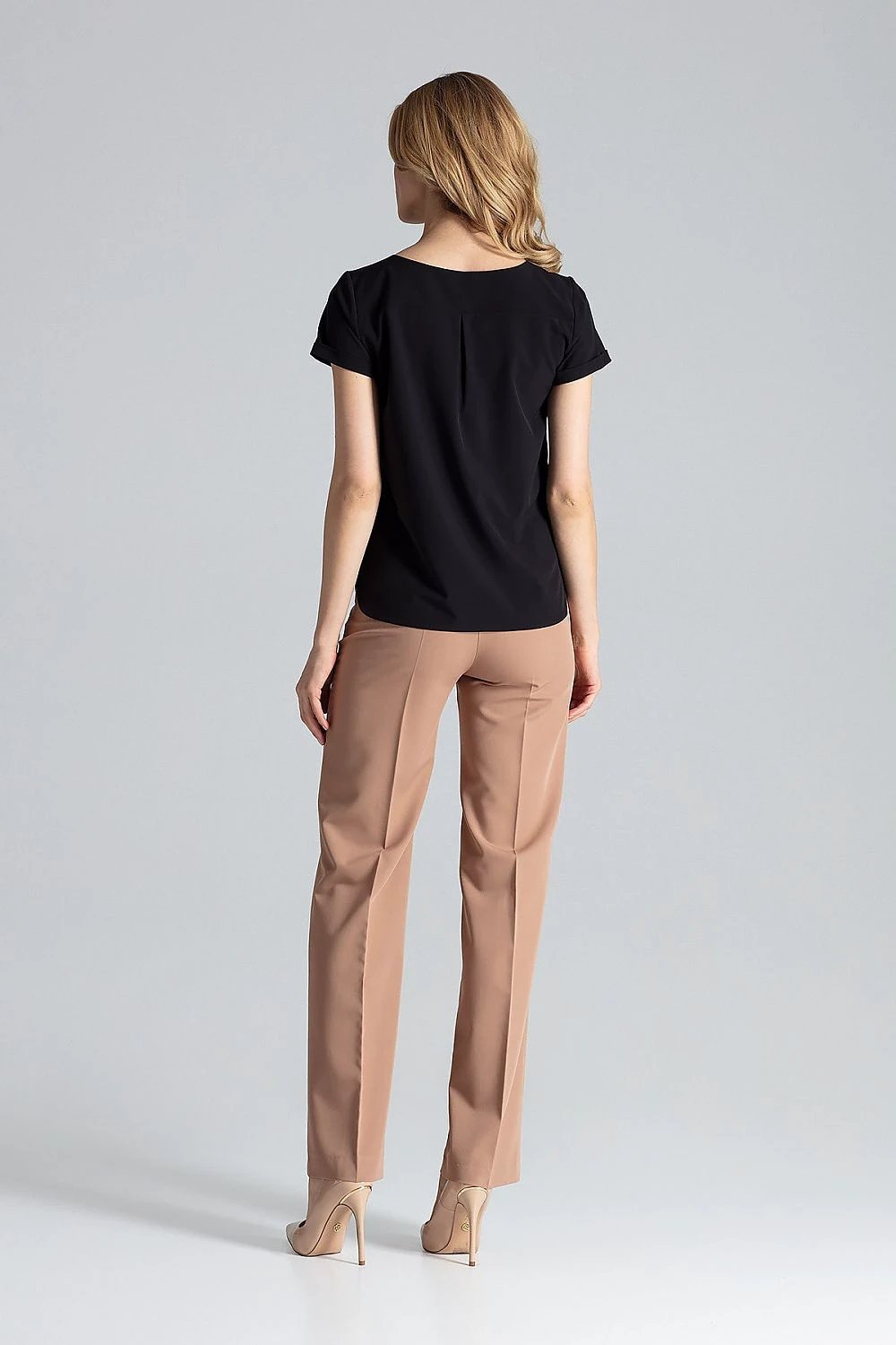 Figl Women's Short-Sleeved Blouse with Heart Neckline and Decorative Pleats - 95% Polyester for Comfort and Style by Figl