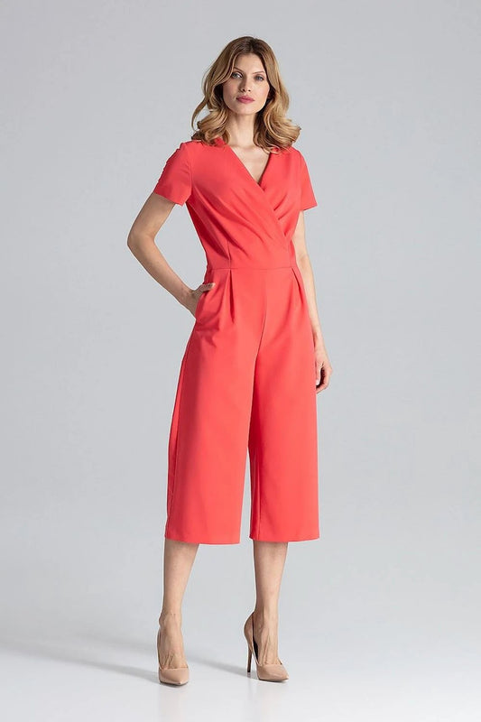 Figl Short-Sleeved Wide Leg Jumpsuit - V-Neckline Zip Fastening and Comfortable Fit for Everyday Wear by Figl