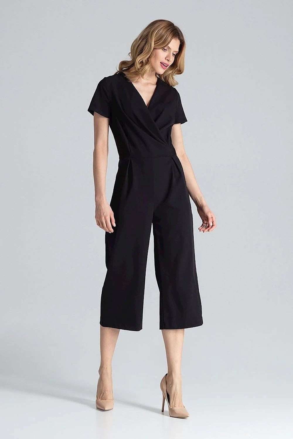 Figl Short-Sleeved Wide Leg Jumpsuit - V-Neckline Zip Fastening and Comfortable Fit for Everyday Wear by Figl