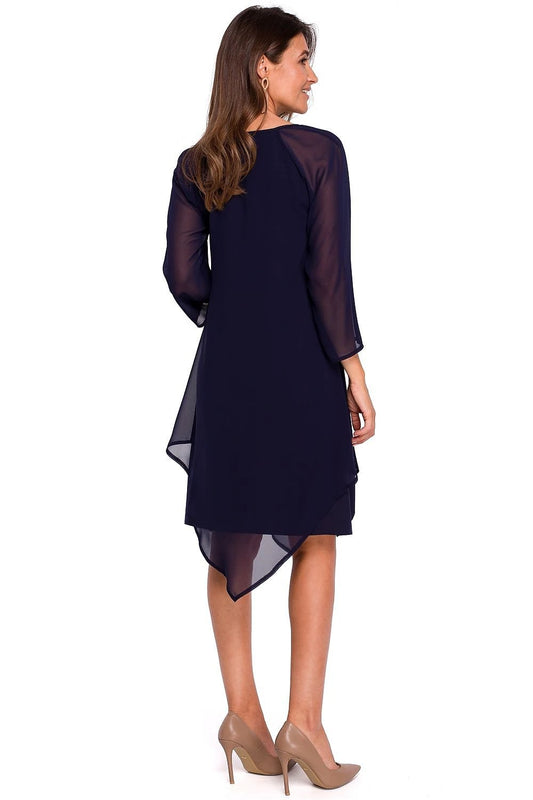 Stylove Women's Cocktail Dress Model 132589 - Airy Feminine Boho Style with Asymmetric Hem and Extended Sleeves by Stylove