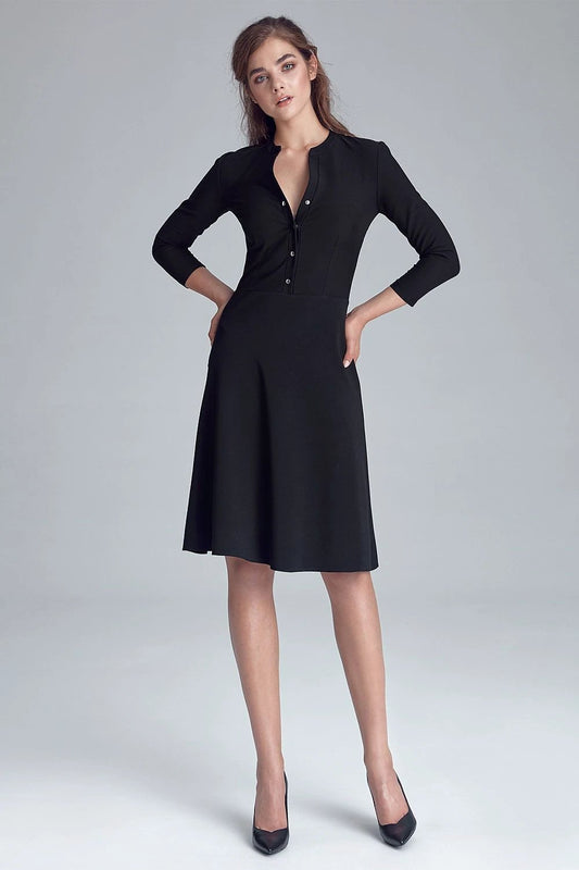 Nife Women's Daydress Model 134978 - Elegant Knee-Length Office Dress With 3/4 Sleeves For Autumn Winter by Nife