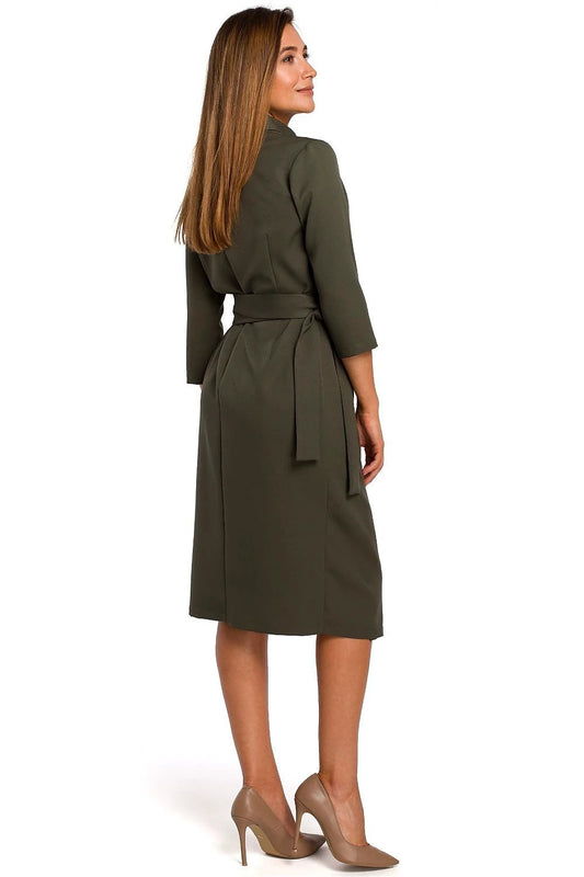 Stylove Daydress Model 135276 - Feminine Elegant Dress with Shawl Collar and Slimming Belt by Stylove