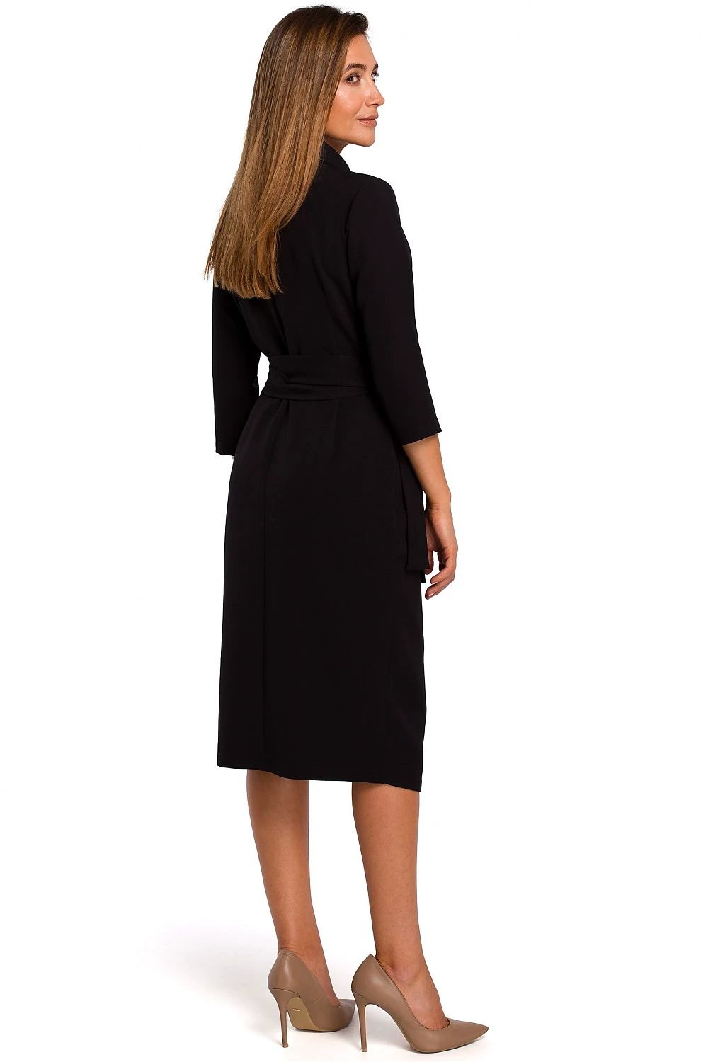 Stylove Daydress Model 135276 - Feminine Elegant Dress with Shawl Collar and Slimming Belt by Stylove