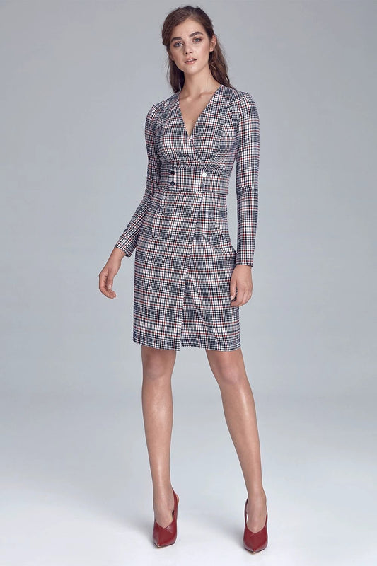 Nife Daydress Model 135757 - Stylish Autumn Dress with Envelope Neckline and Belt by Nife