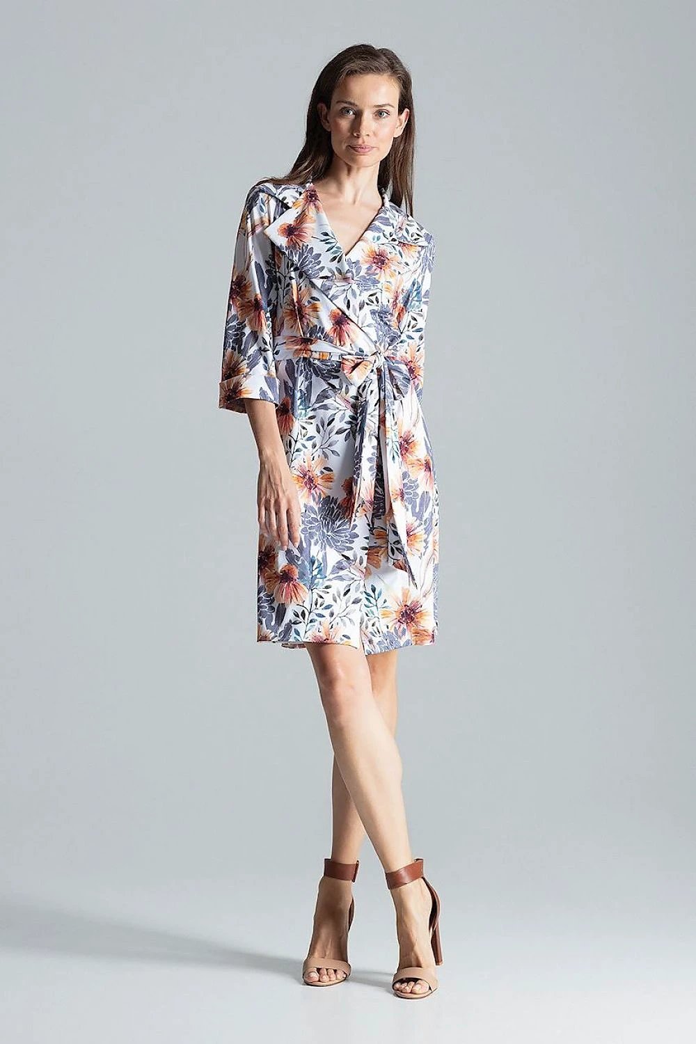 Figl Daydress 135762 - Loose Beige Shirt Dress with Waist Tie for Comfortable Everyday Wear by Figl