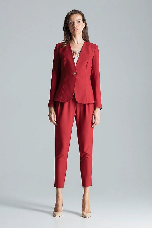 Figl Model 135771 Maroon Classic Jacket - Polyester Waist-Emphasizing One-Button Design by Figl