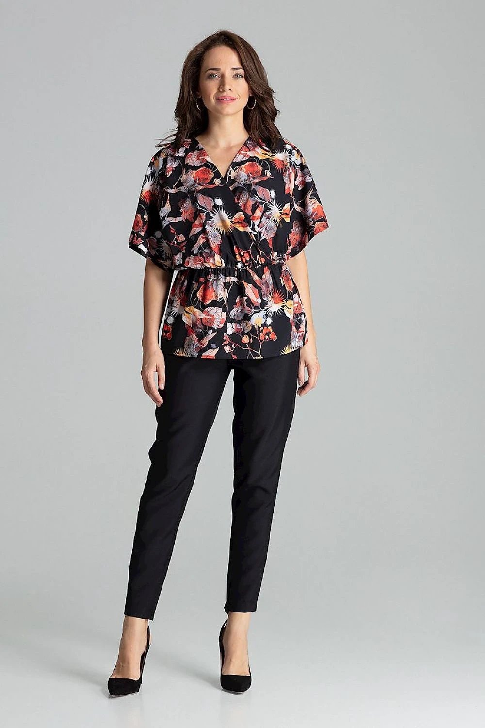 Beige Loose Fit Blouse With Short Kimono Sleeves Casual by Lenitif