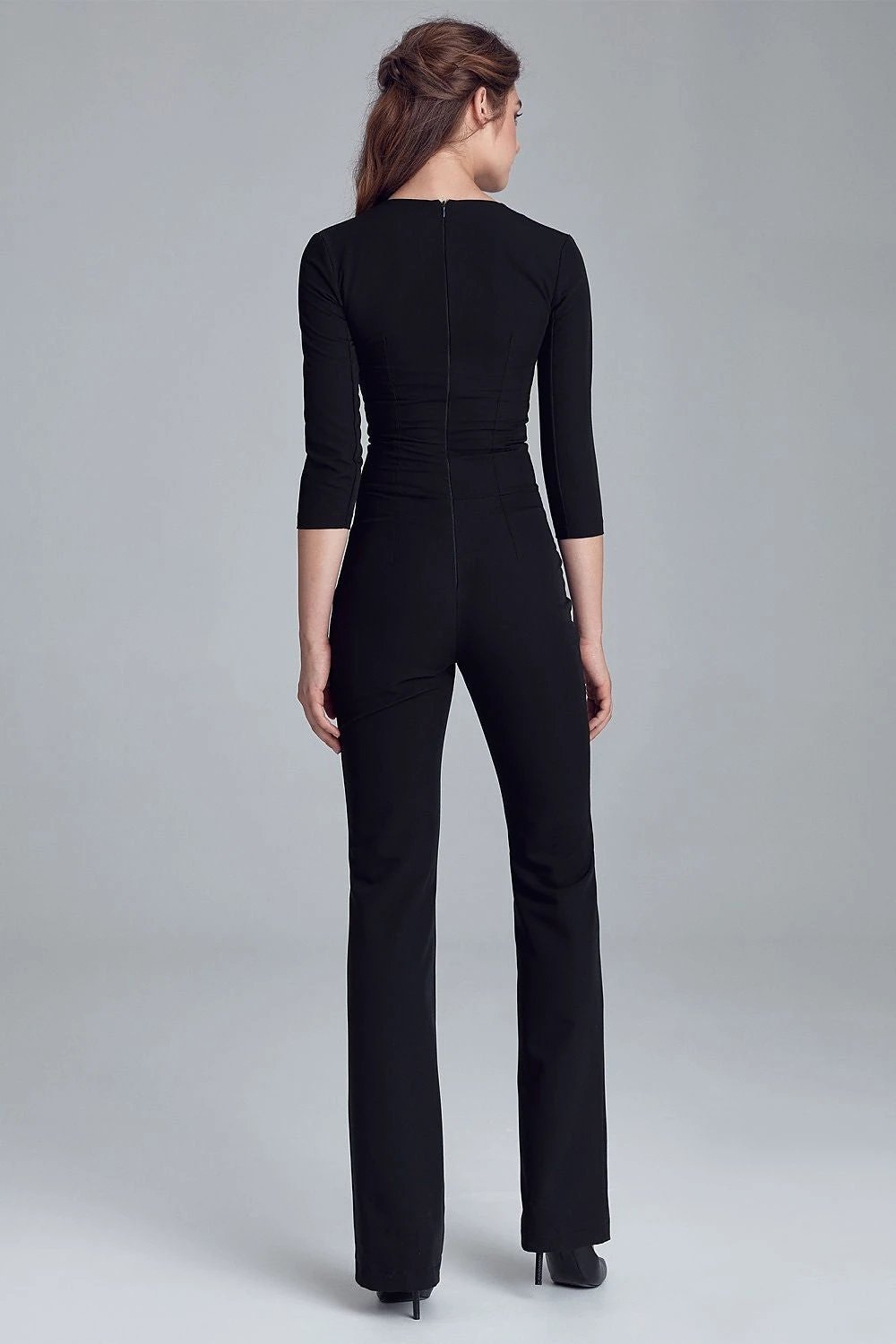 Nife Women's Fitted Jumpsuit - Soft Viscose Blend Fabric, 3/4 Sleeves, Versatile for Day and Evening Wear by Nife