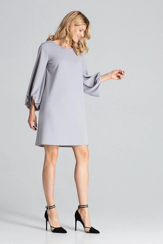 Figl Daydress Model 138269 - Elegant Grey Trapeze Midi Dress with Long Sleeves for Women by Figl