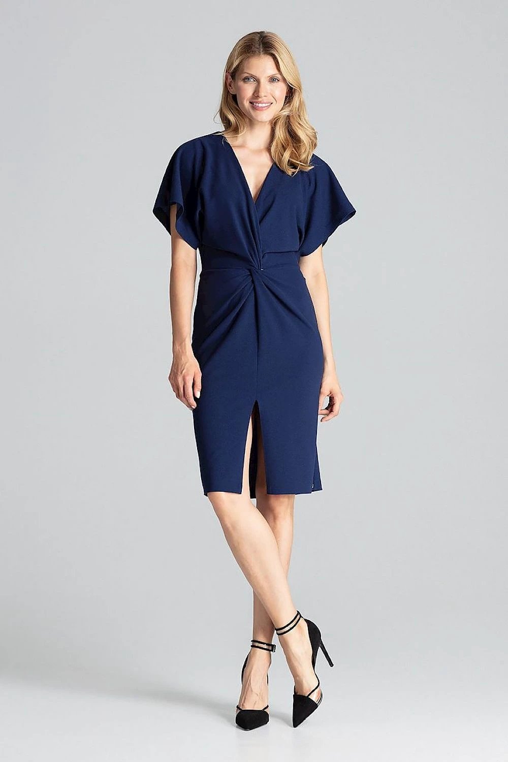 Figl Red Midi Daydress - Elegant Women's Dress with Kimono Sleeves and Elastic Waist for Comfort and Style by Figl
