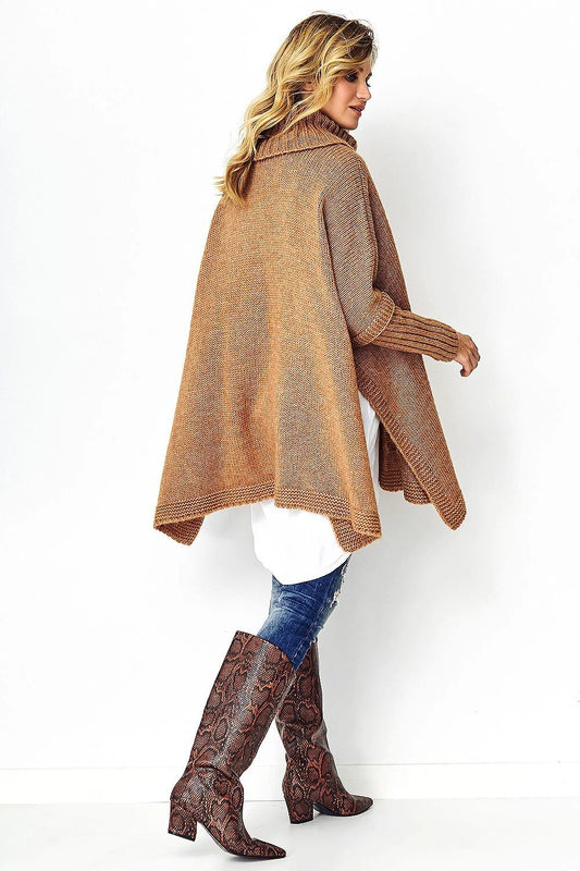 Makadamia Poncho Makadamia - Warm Brown Plaid Women's Oversize Poncho for Everyday Wear by Makadamia
