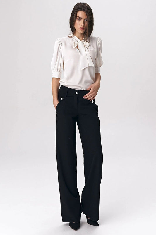 Nife Women's Black Palazzo Trousers - Fashionable Comfort with Viscose Blend and Spandex by Nife