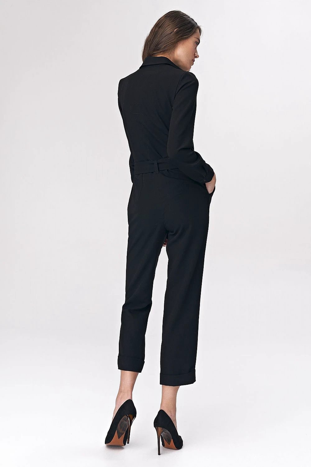 Nife Women's Elegant Black Suit Model 140894 - Comfortable Viscose Blend and Waist Tie Design by Nife