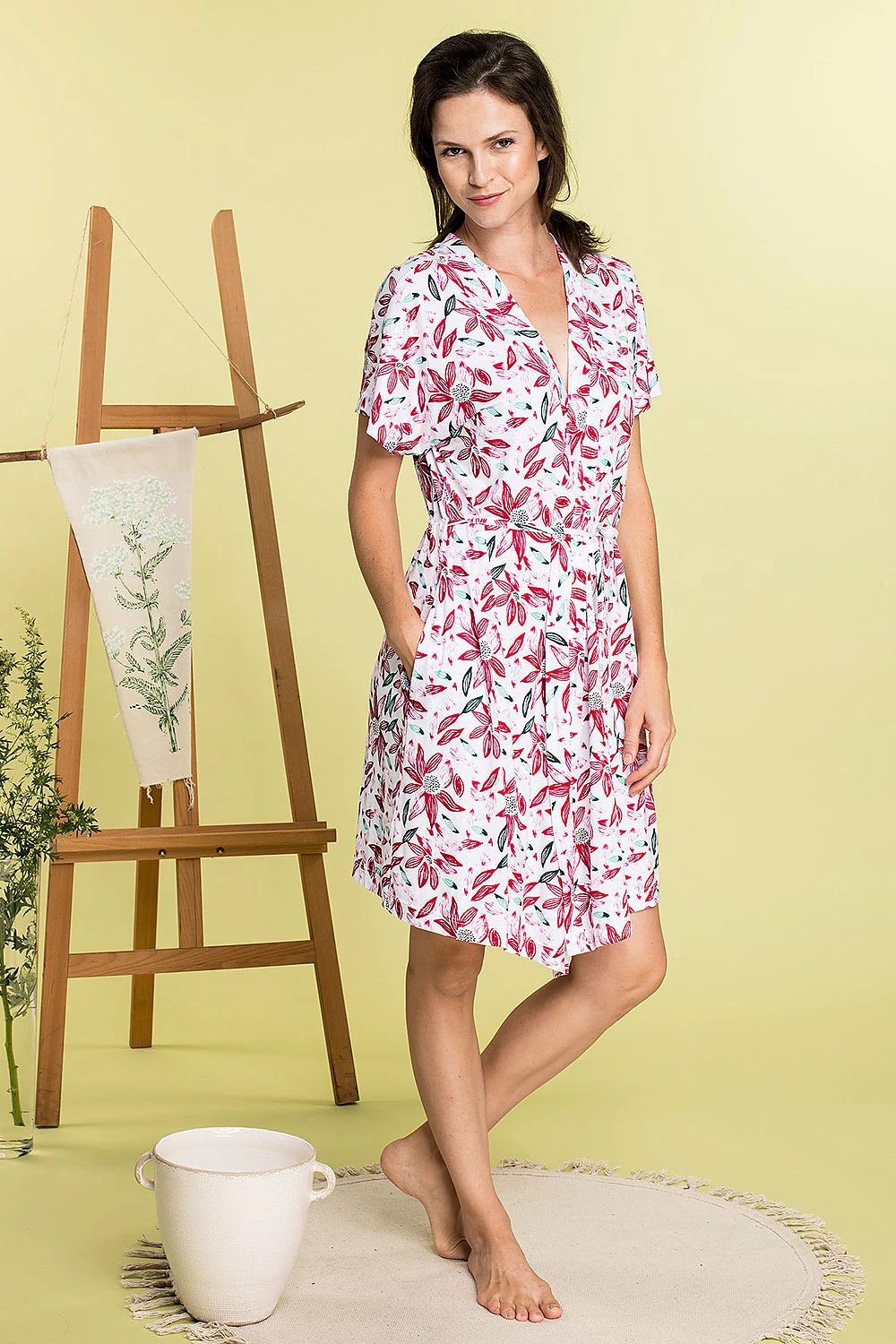 Patterned Bamboo-Knit Kimono Robe