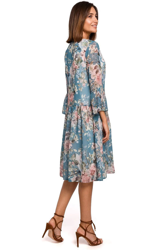 Stylove Daydress Model 141962 - Lightweight Airy Floral Chiffon Summer Dress with Dropped Waist and Lining for Hot Days by Stylove