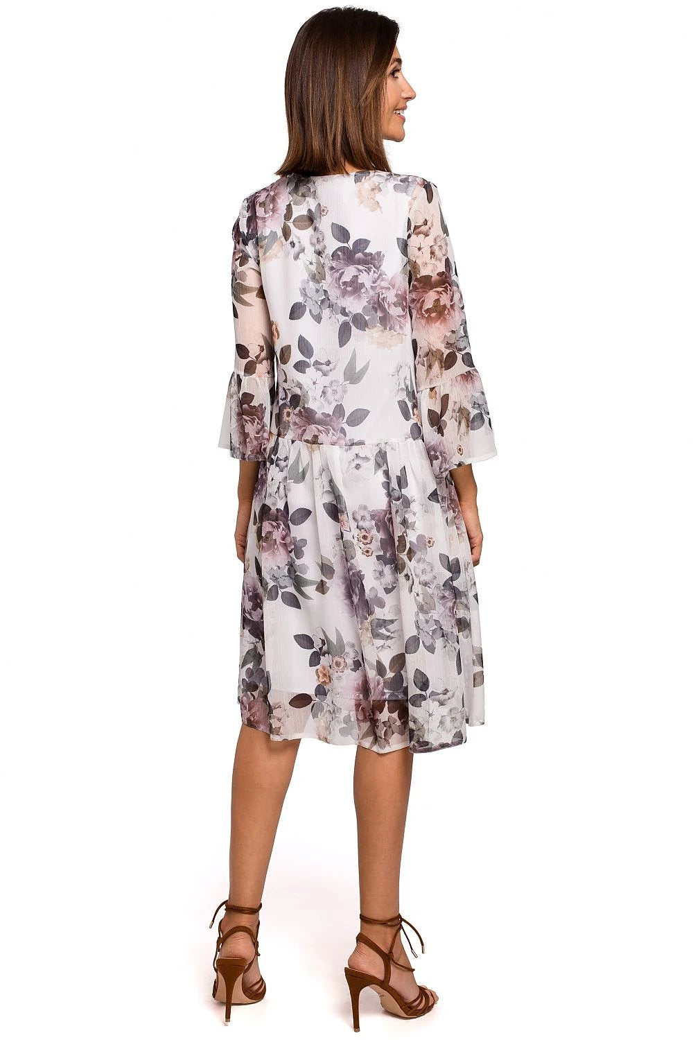 Stylove Daydress Model 141962 - Lightweight Airy Floral Chiffon Summer Dress with Dropped Waist and Lining for Hot Days by Stylove