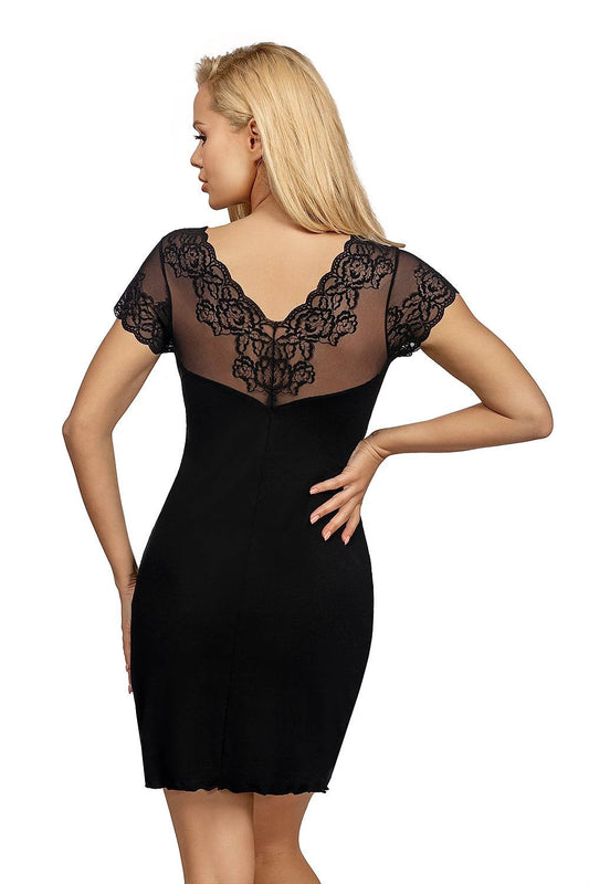 Donna Women's Black Lace Nightshirt with Zirconia Accents - Feel Elegant, Sensual and Feminine Design by Donna