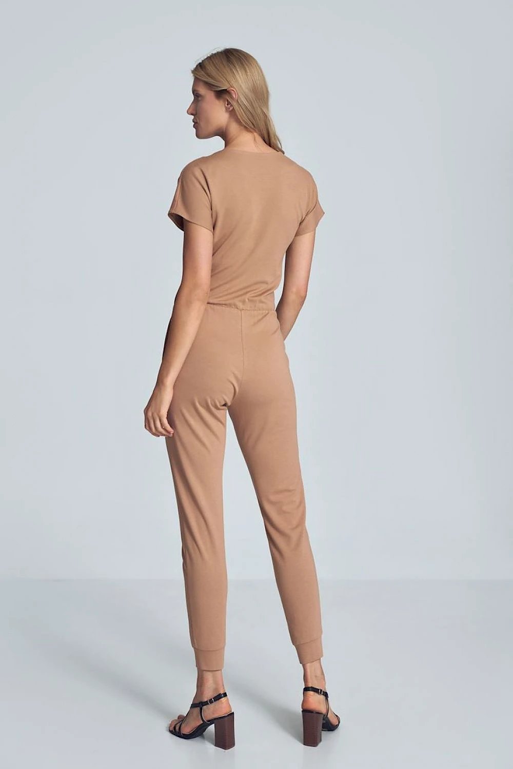 Figl Women's Beige Jumpsuit - Sporty Cut with Elastic Waist, Tapered Legs, and Side Pockets for Comfort and Style by Figl