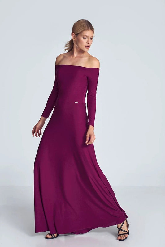 Figl Women's Fuchsia Sensual Maxi Dress - Long Sleeves, Bust Pleats and Flattering Waist Design by Figl