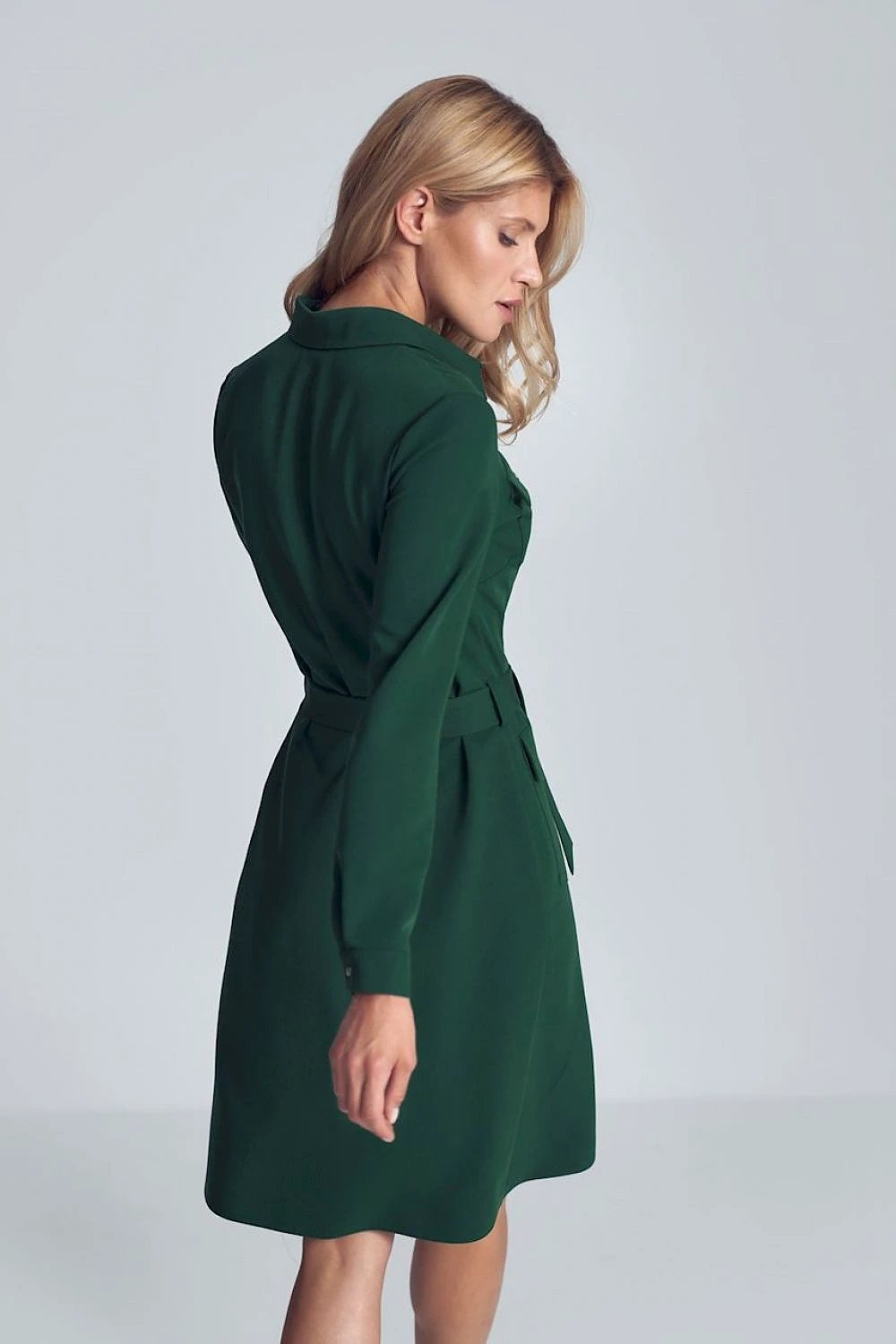 Figl Daydress Model 147926 - Green Midi Shirt Dress with Long Sleeves and Pockets by Figl