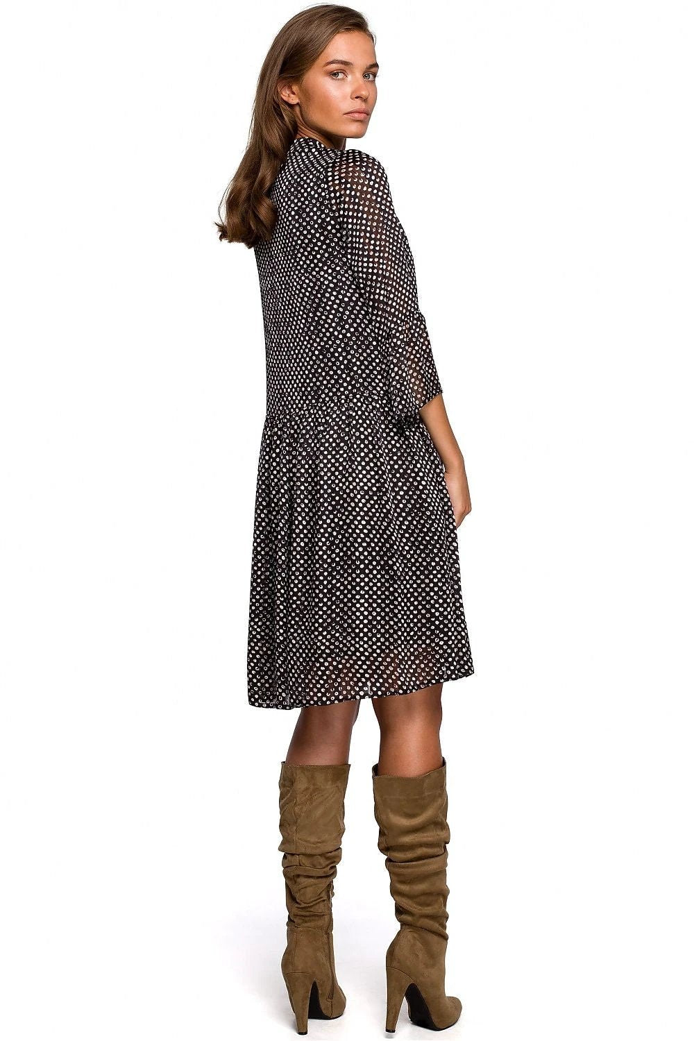 Stylove Daydress Model 149244 - Lightweight Chiffon Dress with Dots, Feminine Frill and All Day Comfort by Stylove