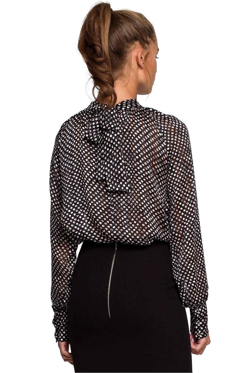 Stylove Women's Blouse 149249 - Elegant Chiffon with Irregular Stripes, Dots Print, and Back Tie by Stylove