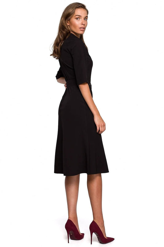 Stylove Daydress Model 149263 - Elegant Smooth Fabric Dress With Belted Waist And Zipper Neckline by Stylove