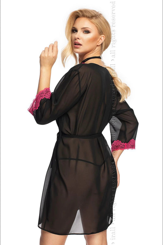 Irall Black Sexy Bathrobe - Feminine Erotic Lingerie with Pink Inserts for Comfort and Allure by Irall