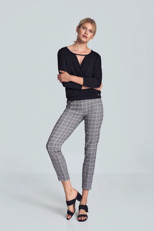 Figl Women's Classic Long Trousers - Pepite Pattern, Tapered Legs, Button Front and Inside Pockets by Figl