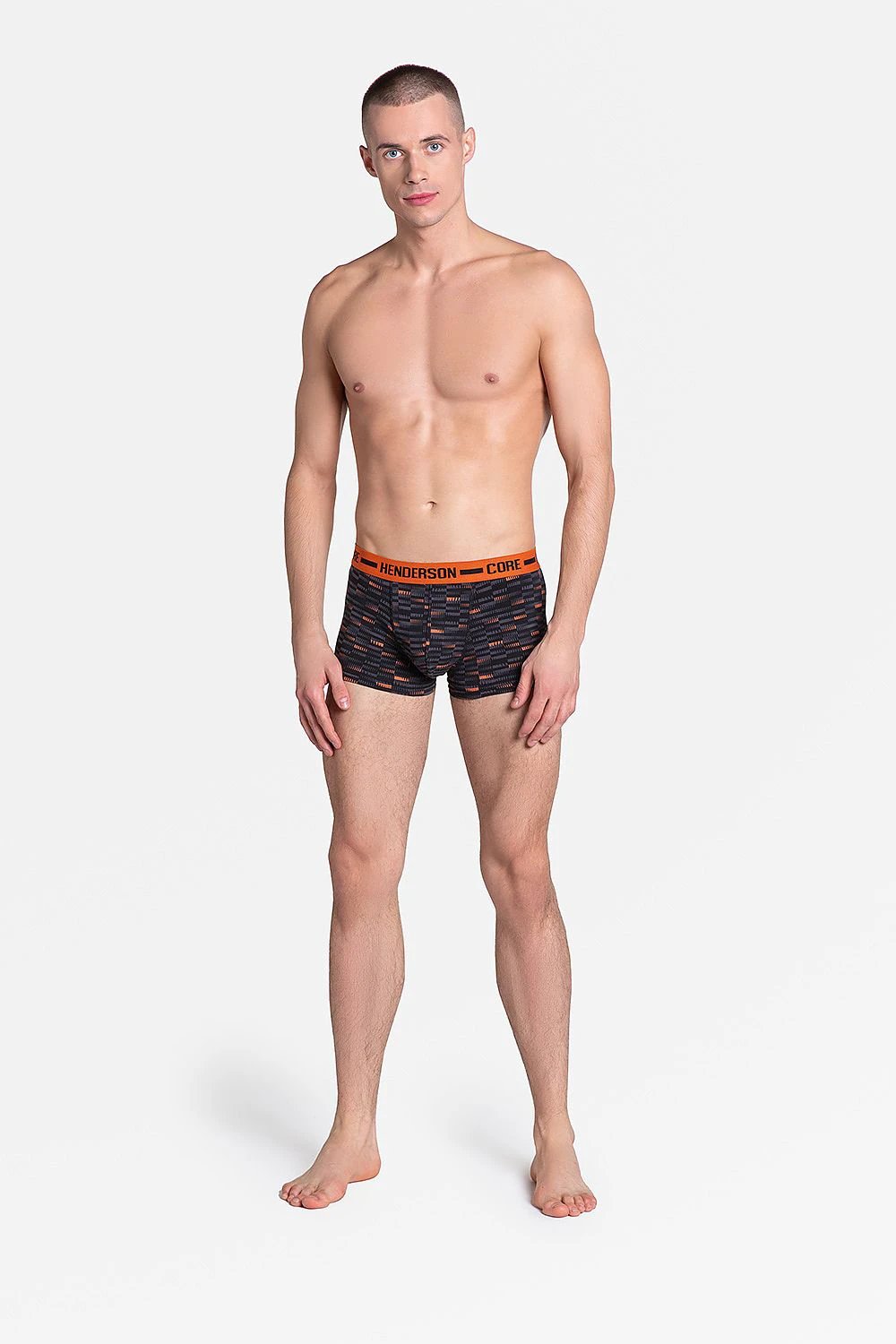 Henderson Ozzy 2-Pack Men's Boxer Shorts - Stylish Patterned and Solid Graphite Orange Design by Henderson