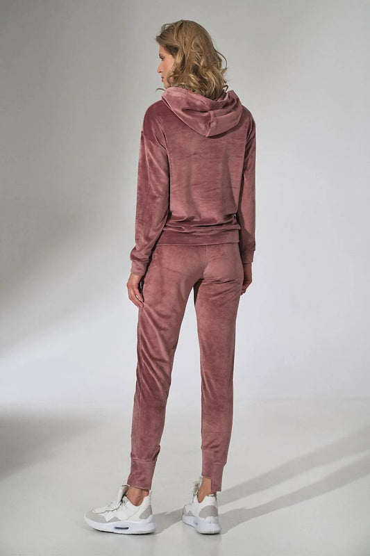 Figl Tracksuit Trousers Model 151803 - Pink Velour Sweatpants with Drawstring Waist and Pockets by Figl
