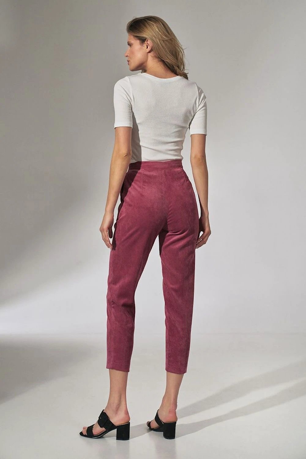 Figl Women's Pink Corduroy Trousers - Tapered Legs and Pleated Waist for Comfort and Style by Figl