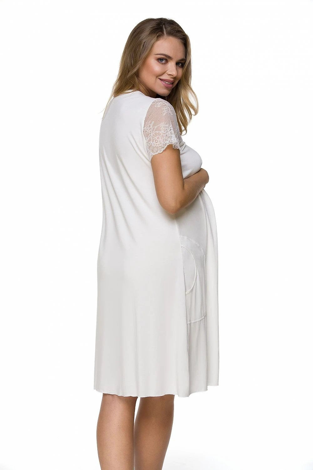 Lace-Sleeve Maternity Nightshirt – White