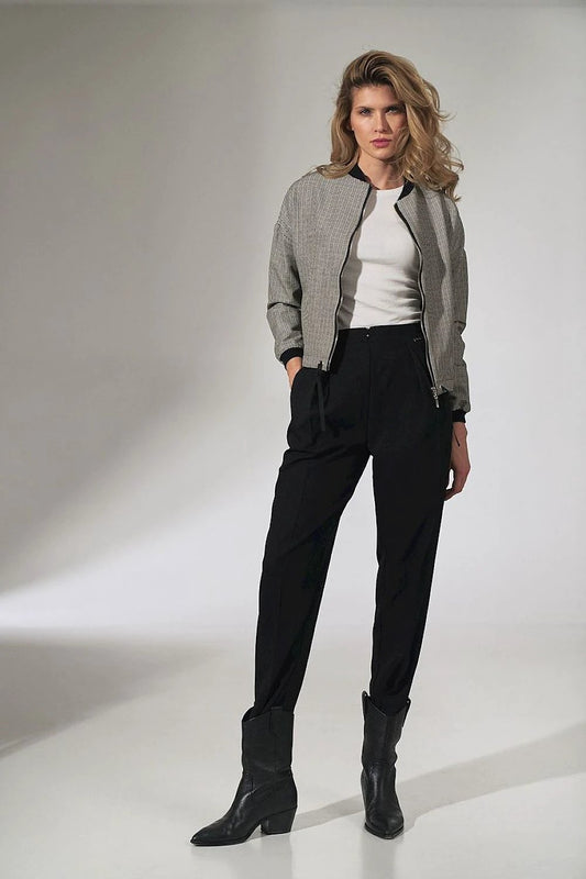 Figl Checked Bomber Jacket - Thin Unlined Design with Zip Fastening and Pockets by Figl