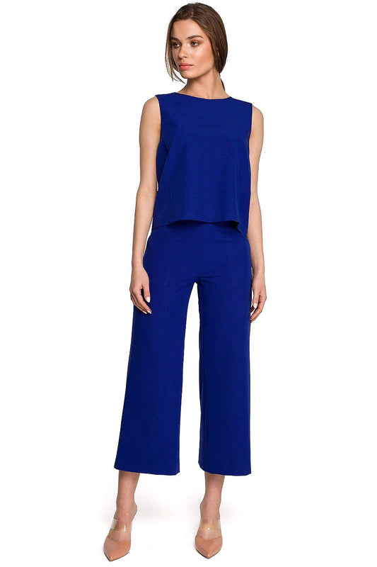 Stylove Short Sleeveless Blouse for Women - Trapeze Cut with Delicate Back Neckline and Covered Zipper by Stylove
