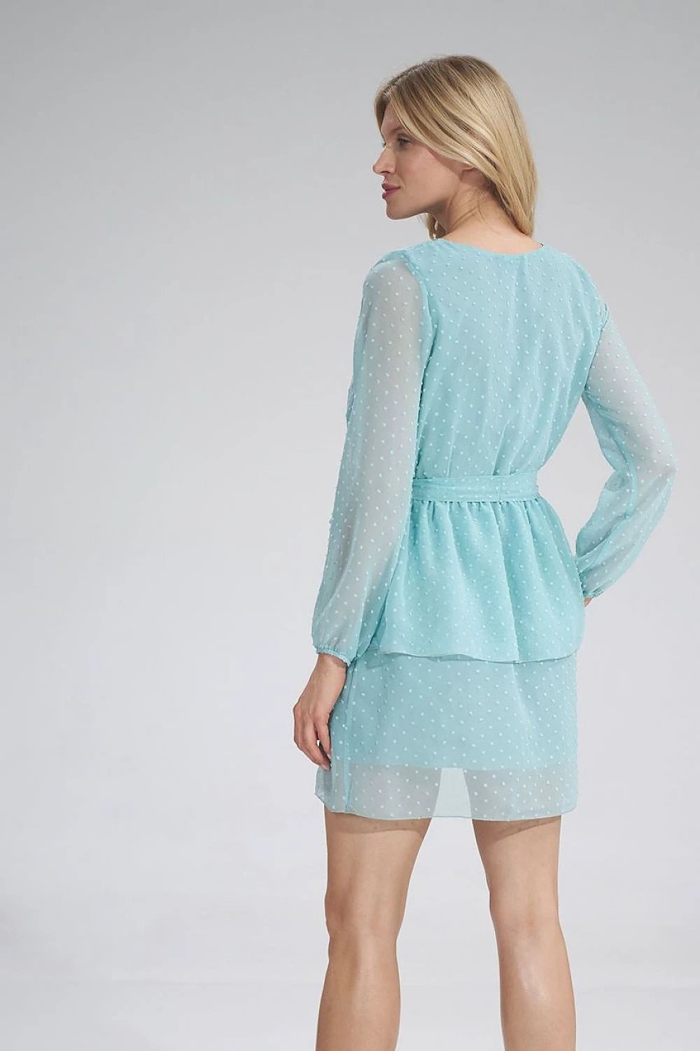 Figl Daydress Model 154654 - Airy Chiffon Dress with Elastic Waist and Long Sleeves by Figl