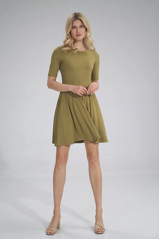 Figl Daydress Model 154736 - Comfortable Summer Sports Dress with Short Sleeves, Elastic Waist, and Flared Bottom by Figl