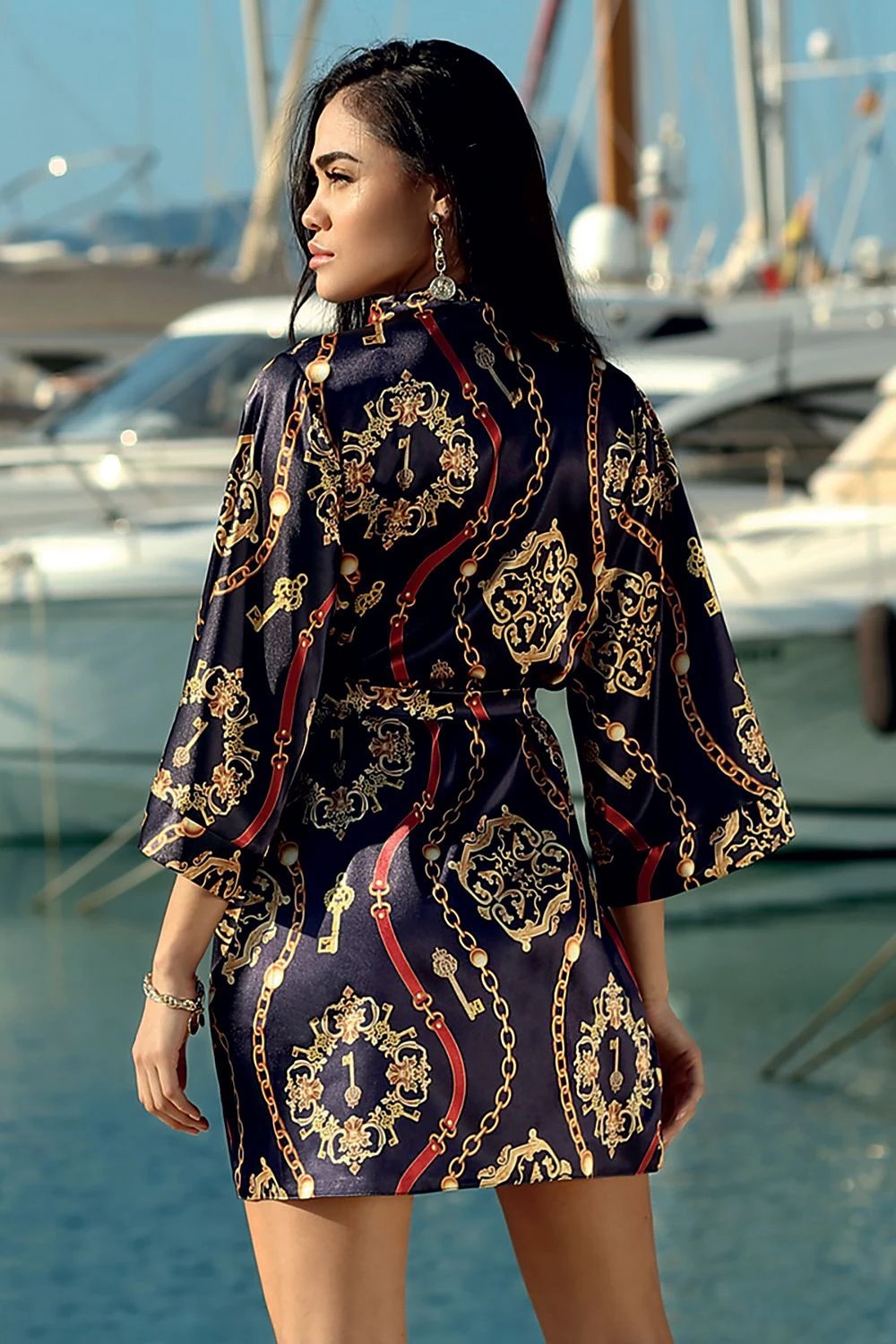 DKaren Bathrobe - Stylish Satin Housecoat with 3/4 Sleeves for Relaxing Evenings by DKaren