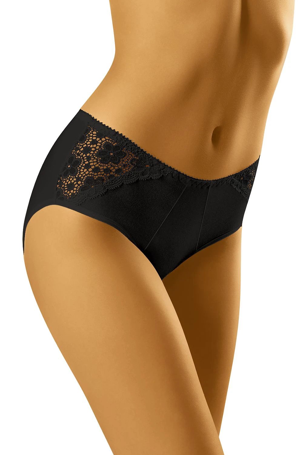 Higher-Rise Cotton Briefs with Floral Lace – Black
