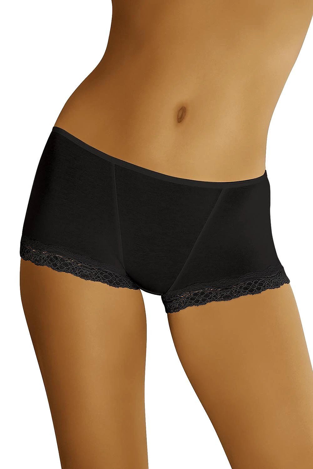 Lace-Trim Cotton Underwear Shorts – Black