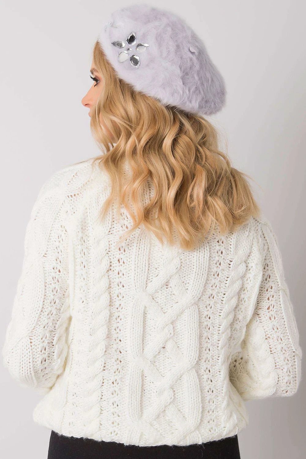 Dark Purple Crystal Beret With Rabbit Hair 161133 AT by AT