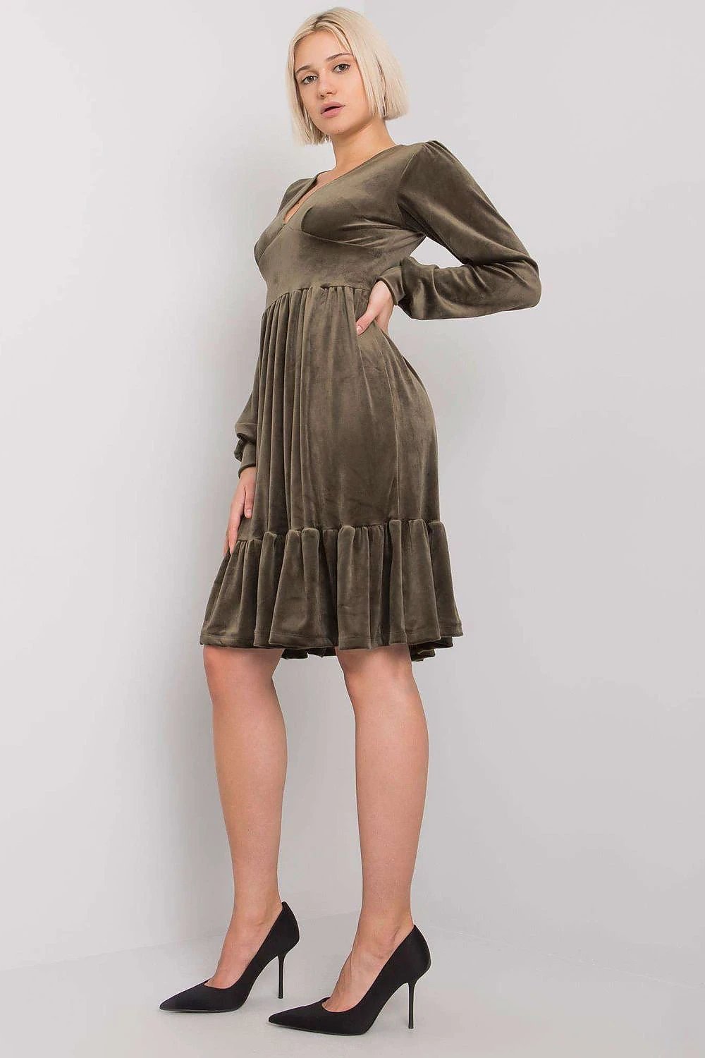 Daydress Model 162069 Fancy - Comfortable Velour Long Sleeve Dress with Frill and Cotton Blend by Fancy