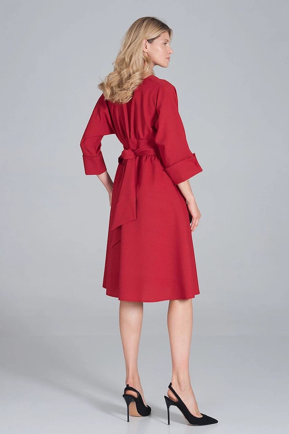 Figl Daydress Model 162384 - Women's Comfortable Midi Dress with Sweetheart Neckline and Kimono Sleeves by Figl