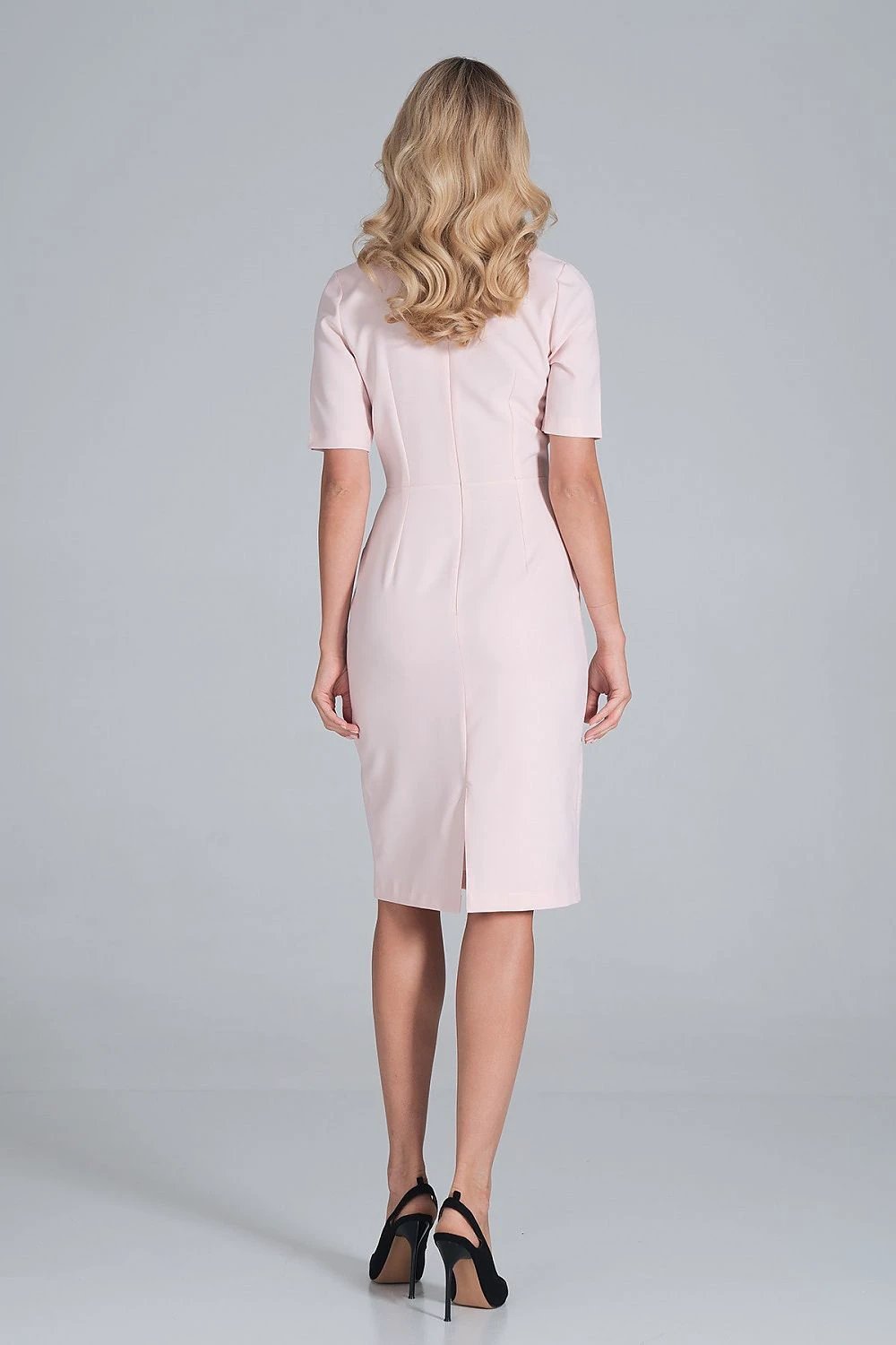 Figl Daydress Model 162425 - Midi Pencil Dress with Envelope Neckline and Short Sleeves by Figl