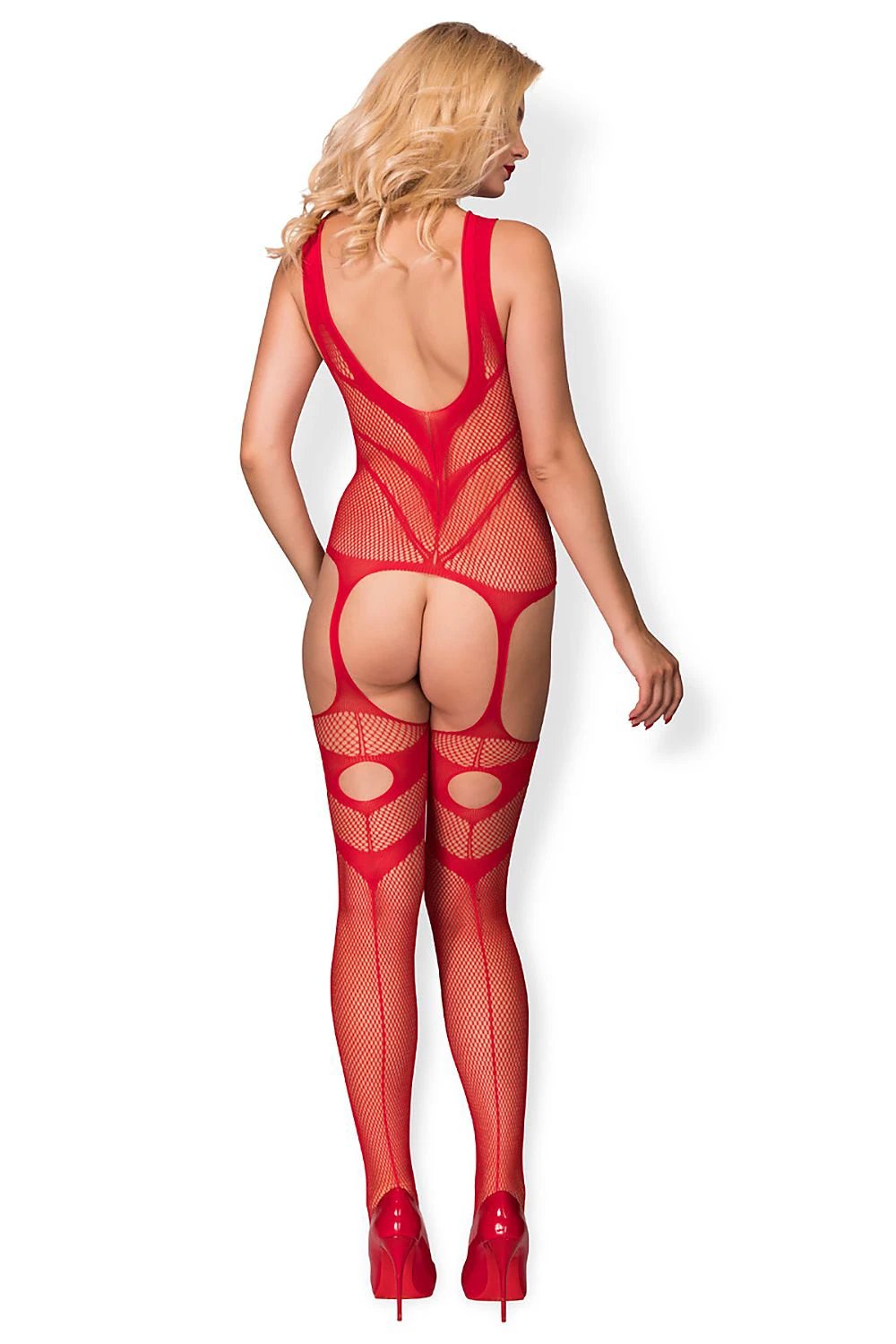 Hot Cyber V-Pattern Cutout Bodystocking – Red